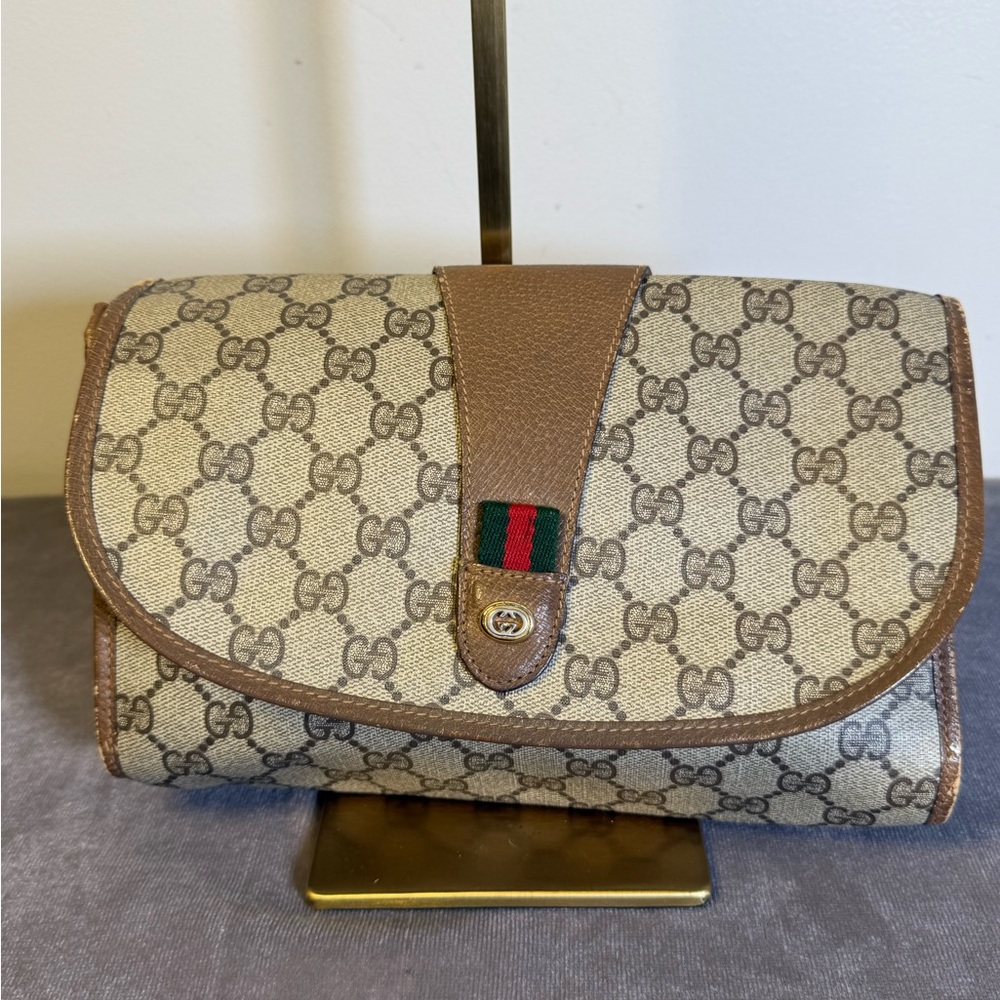 vintage Gucci  interlocking GG logo clutch bag green and red Web stripe Auth - Picture 3 of 16